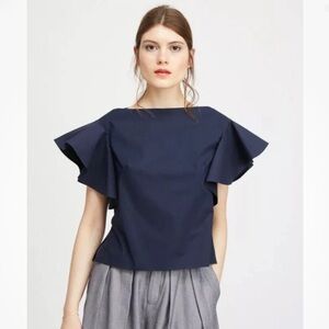Anthropologie Whit Navy Blue Wave Top Small